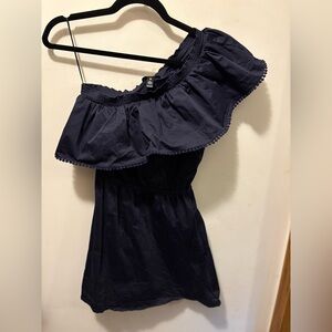 AQUA one shoulder navy cotton blend dress M‎
